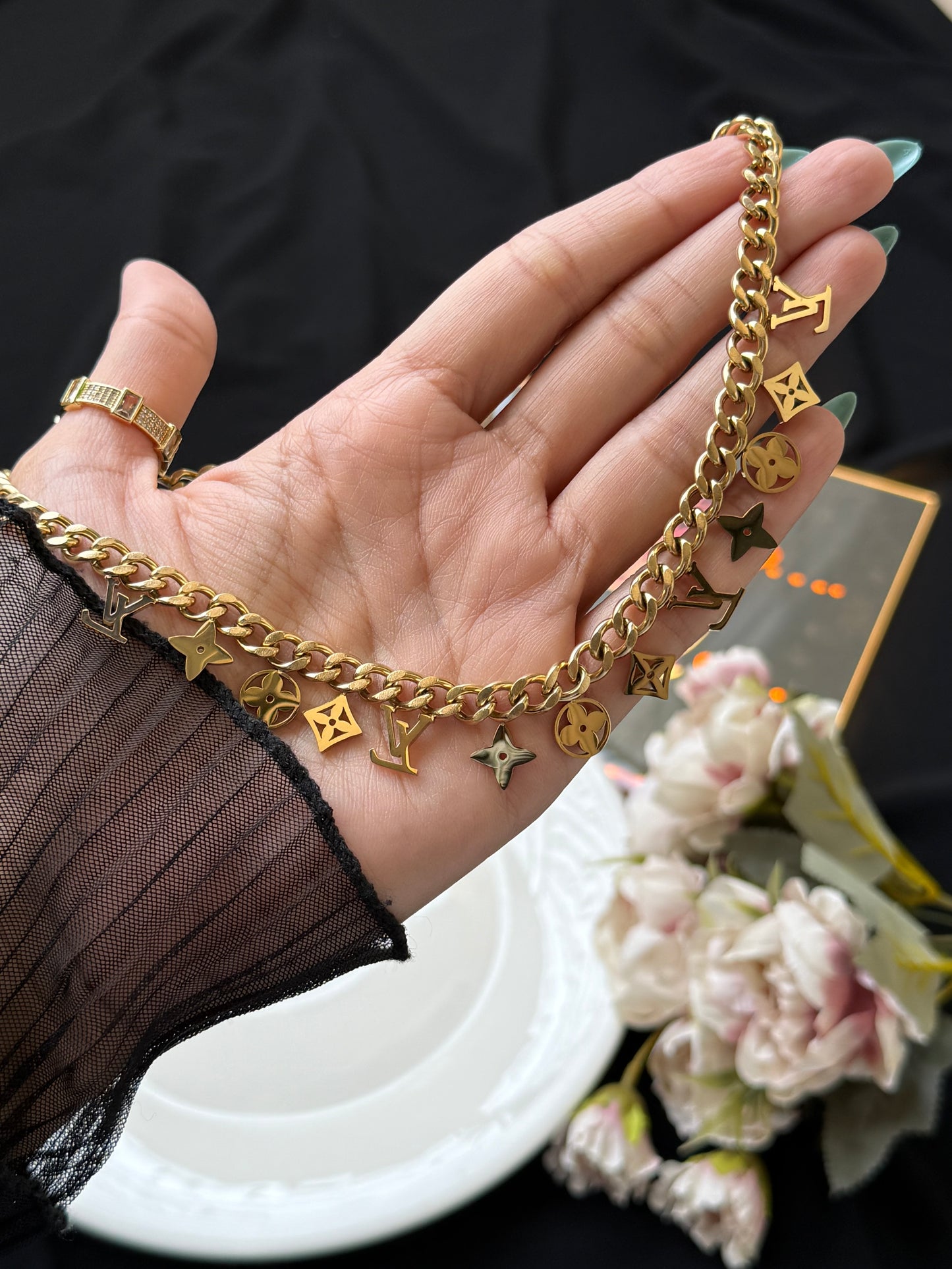 Heavy lv charm necklace