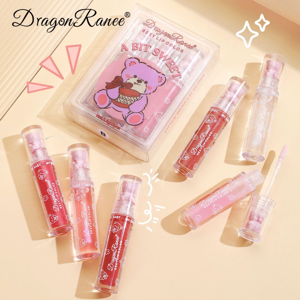 Dragon Ranee A Bit Sweet 3 Pcs SEXY Lip Gloss Set Shiny Pearl Moisturizing Lip Glloss Oil Net.2.8gx3pcs No.DR75