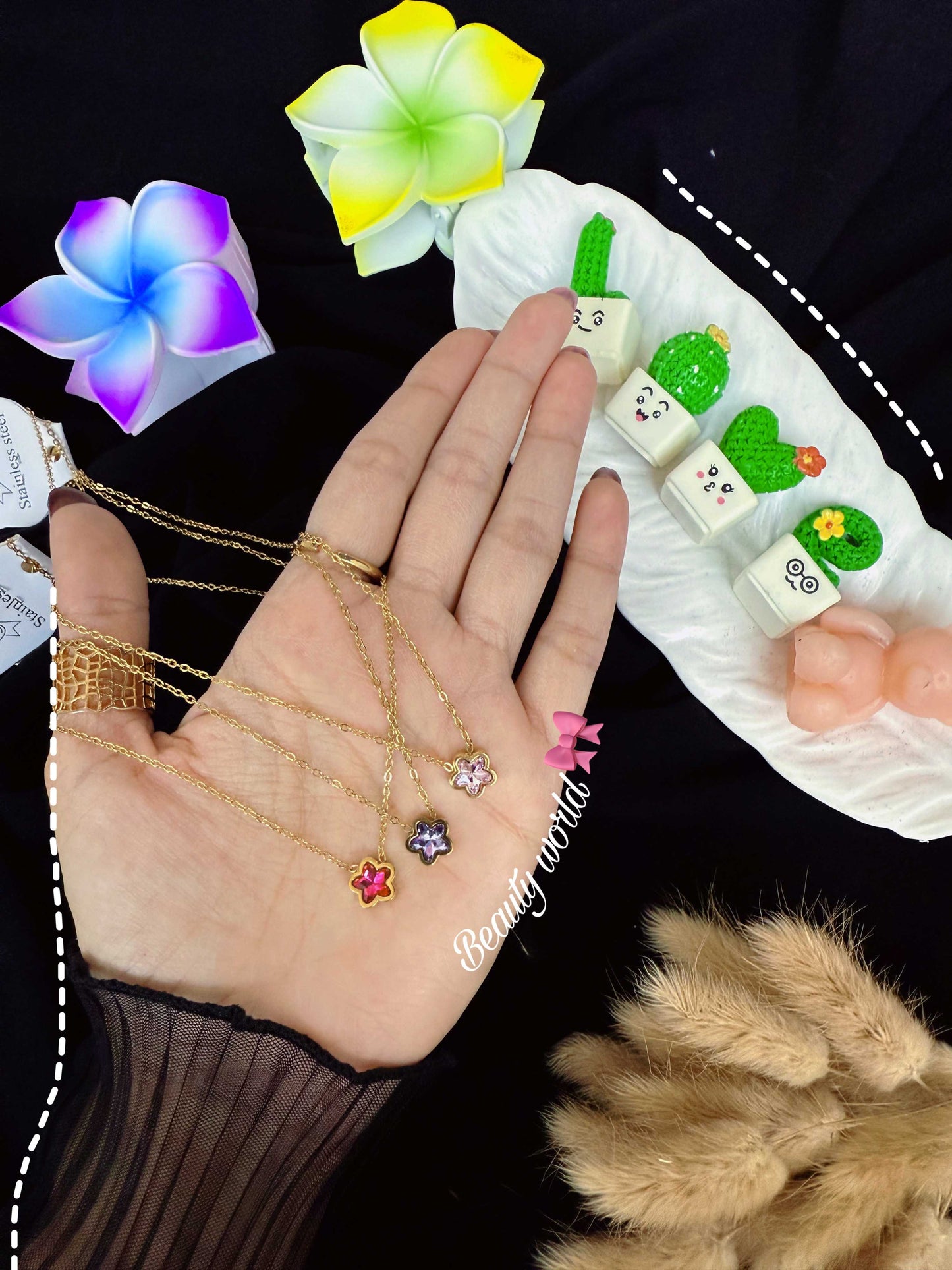 Gold Plated Crystal Flower Pendant Chain