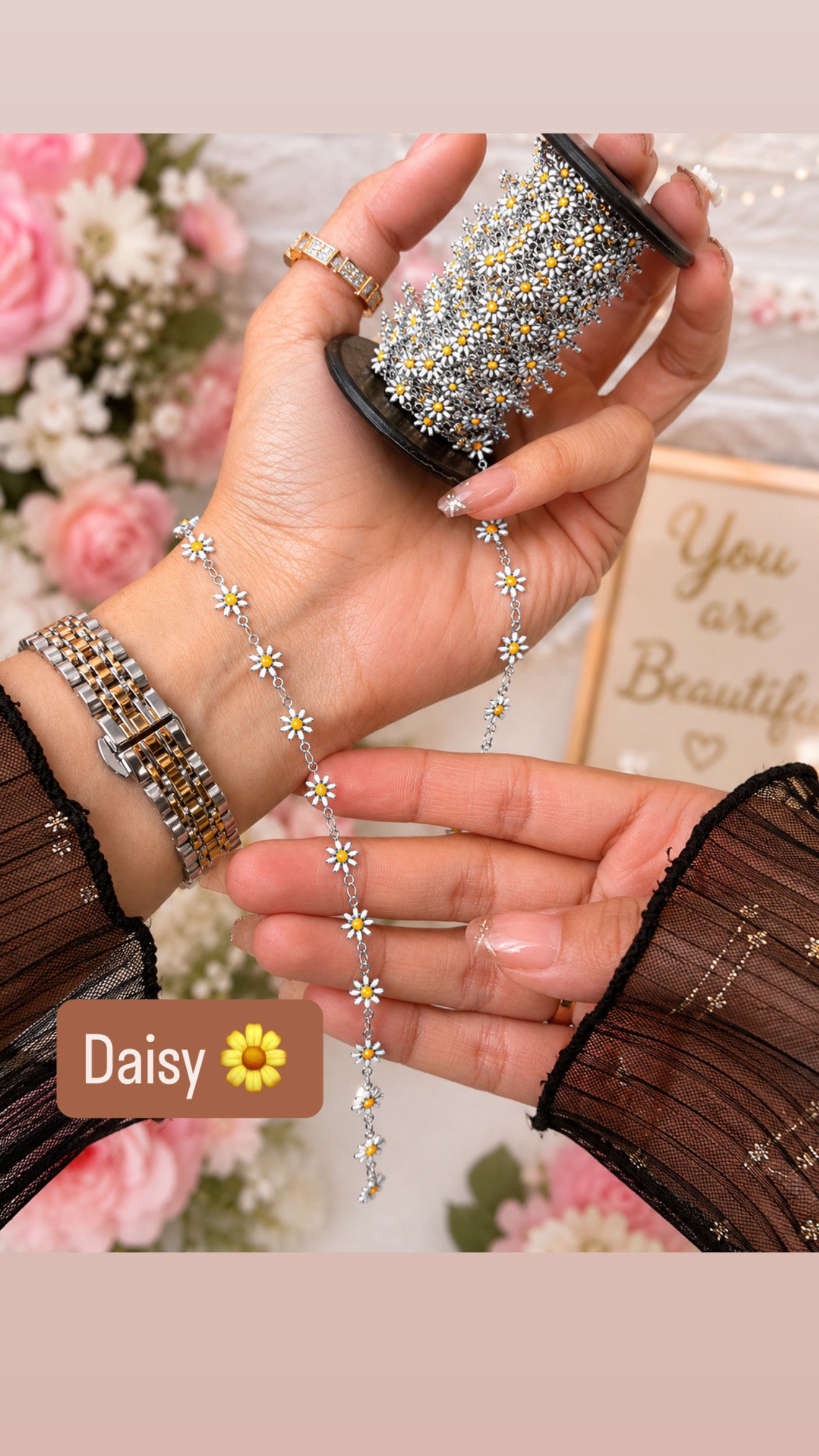 Permanent daisy bracelet