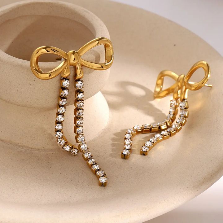 Stainless steel luxury bow earrings