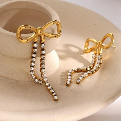 Stainless steel luxury bow earrings