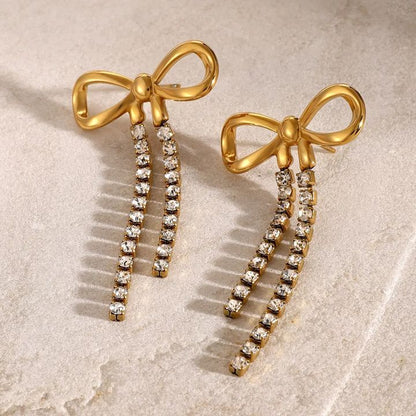 Stainless steel luxury bow earrings