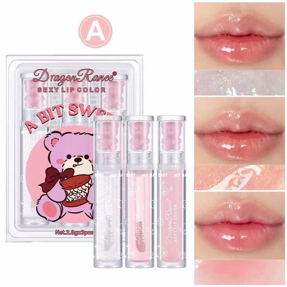 Dragon Ranee A Bit Sweet 3 Pcs SEXY Lip Gloss Set Shiny Pearl Moisturizing Lip Glloss Oil Net.2.8gx3pcs No.DR75