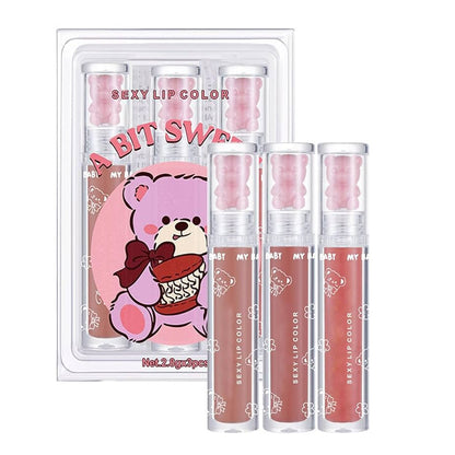 Dragon Ranee A Bit Sweet 3 Pcs SEXY Lip Gloss Set Shiny Pearl Moisturizing Lip Glloss Oil Net.2.8gx3pcs No.DR75